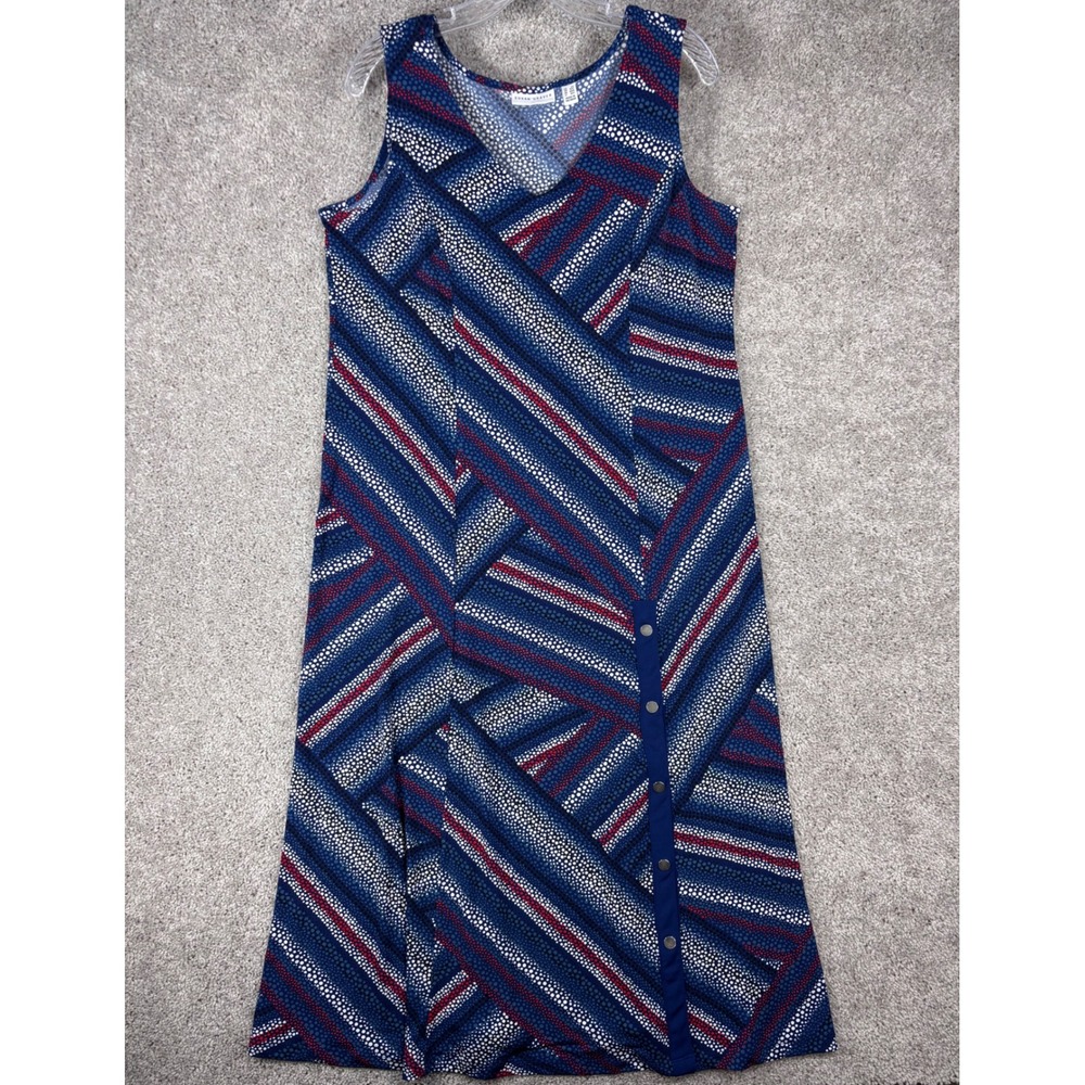 Susan Graver Womens Petite Large Blue Red Geometric Dotted Maxi Dress A374130